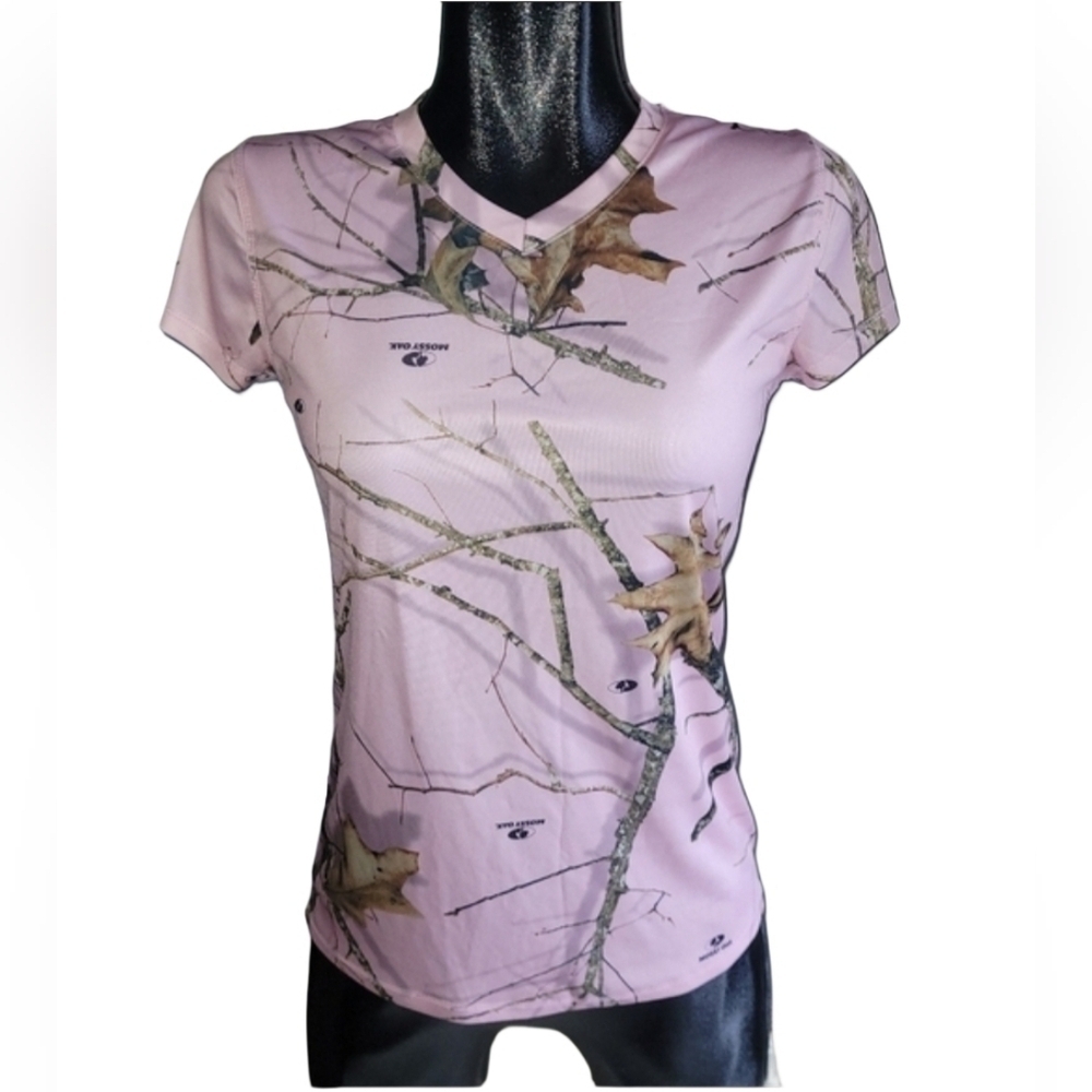 Mossy Oak Pink Fall Leaves Print T-Shirt Size M